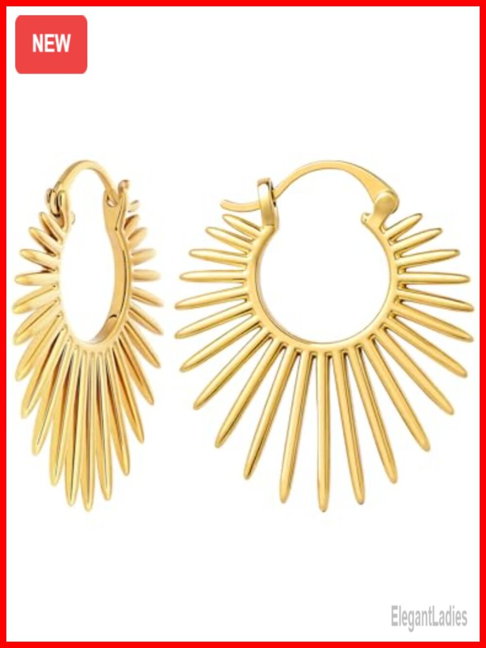 18k Gold Plated Sunburst Hoop Earrings for Women